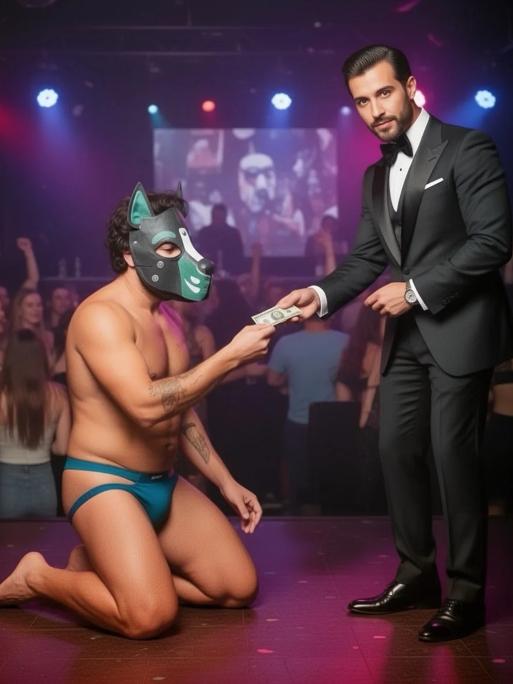 Leather Canine Face Mask in Black & Green